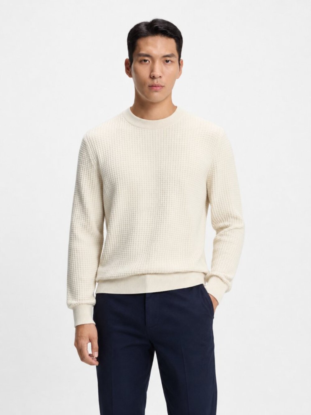 BOSS Textured Crewneck Sweater NWT Men's XXL Cream Cotton Blend